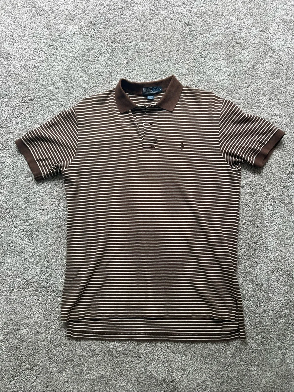 Vintage Polo by Ralph Lauren Brown and White Striped Polo Shirt